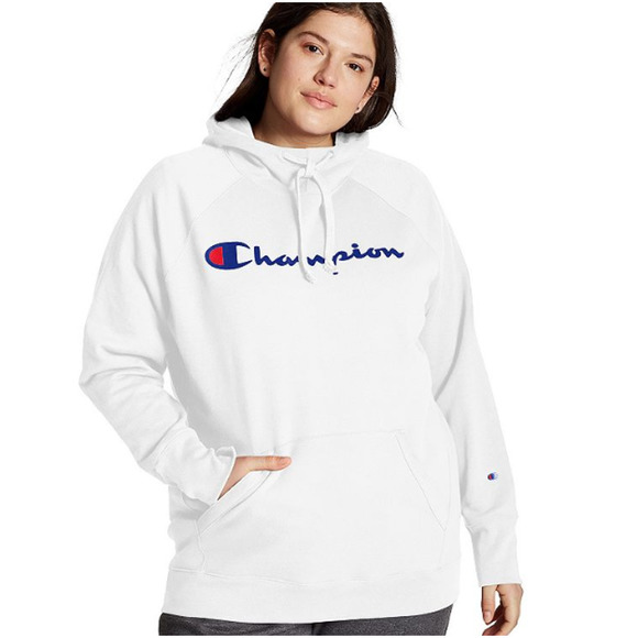 Champion Tops - last one-Champion Long Sleeve Hoodie Plus- White
